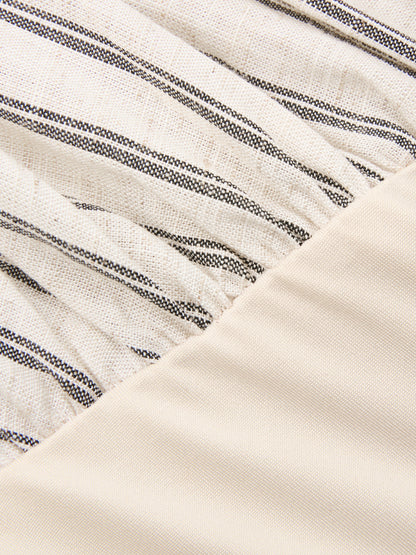 Cotton Linen Striped Sleeveless Wrap Bodysuit