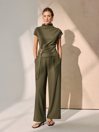 Tie-Waist Textured Knit Top & Pants Set