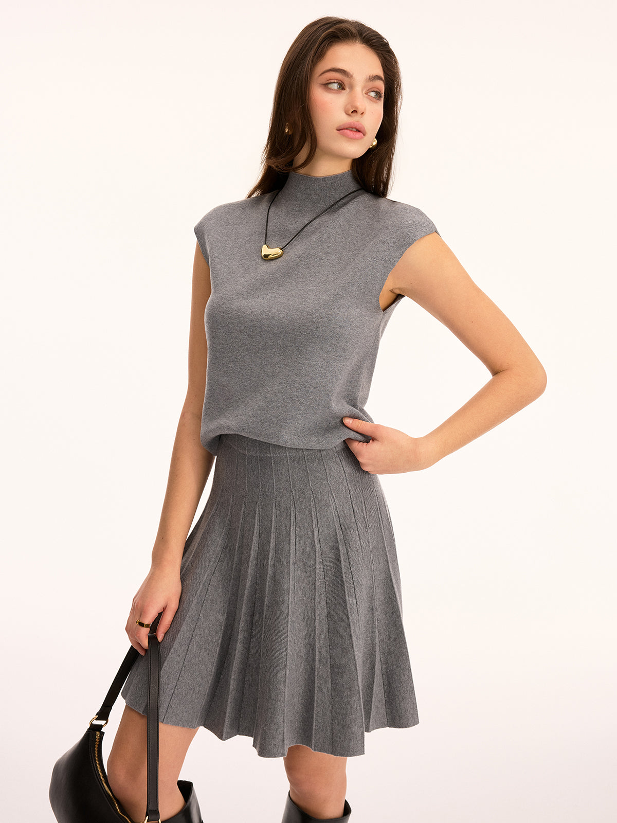 Wool-Blend Mock Neck Top & Mini Skirt Set