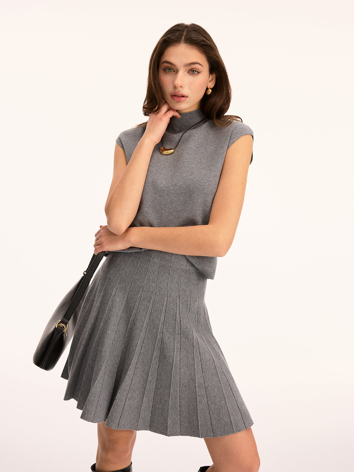 Wool-Blend Mock Neck Top & Mini Skirt Set