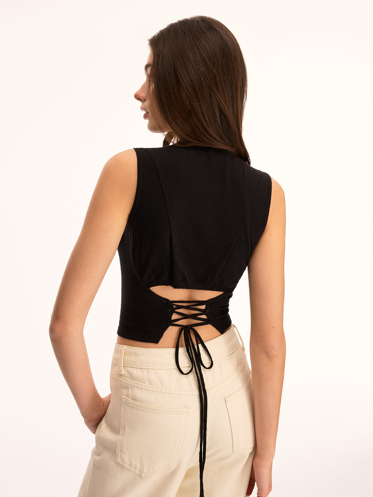 Back Lace-Up Sleeveless Crop Top