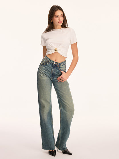 Metal Buckle Twist Front Crop Top