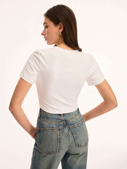 Metal Buckle Twist Front Crop Top