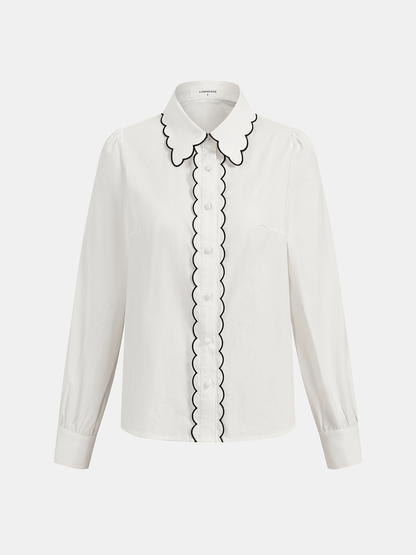 Cotton Scallop Trim Shirt & Shorts Set