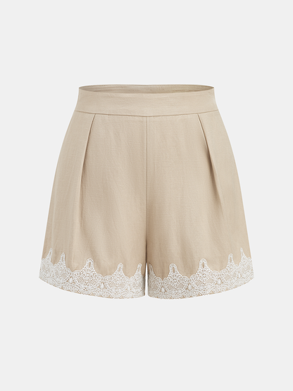 Linen Blend Lace Trim Shirt & Shorts Set
