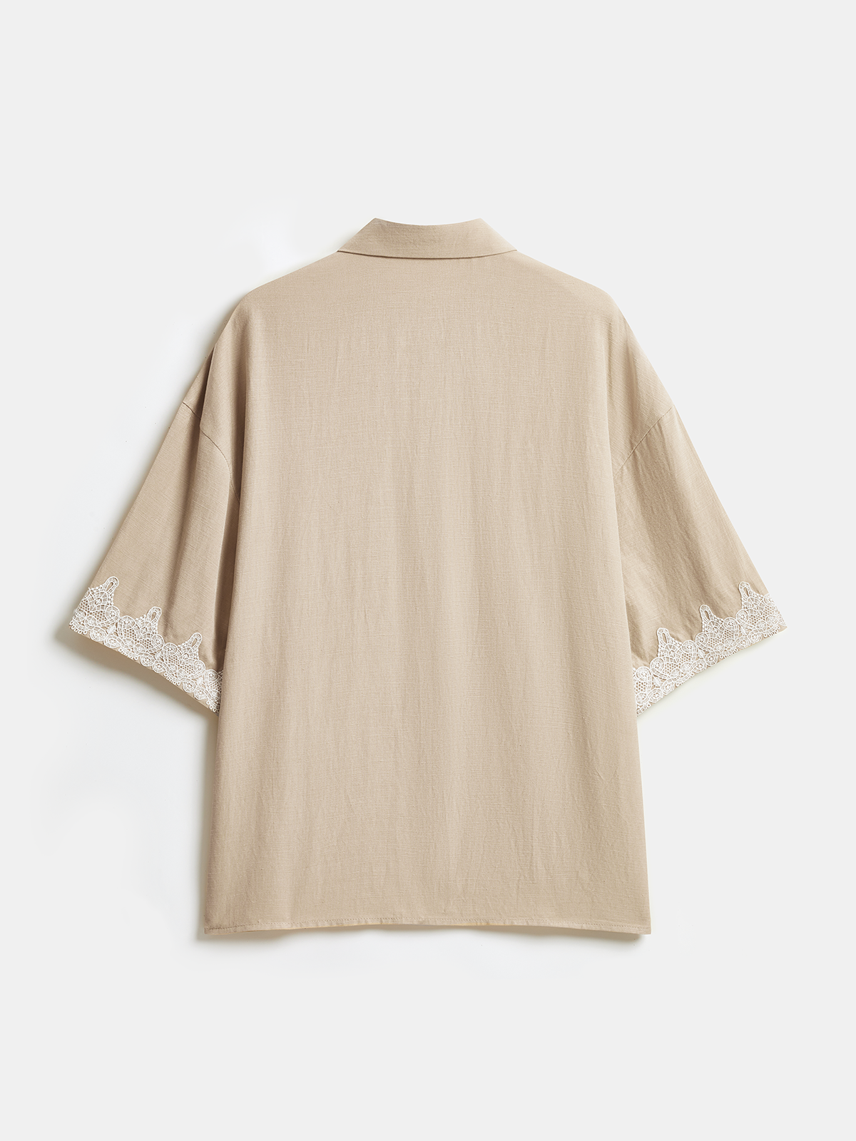 Linen Blend Lace Trim Shirt & Shorts Set