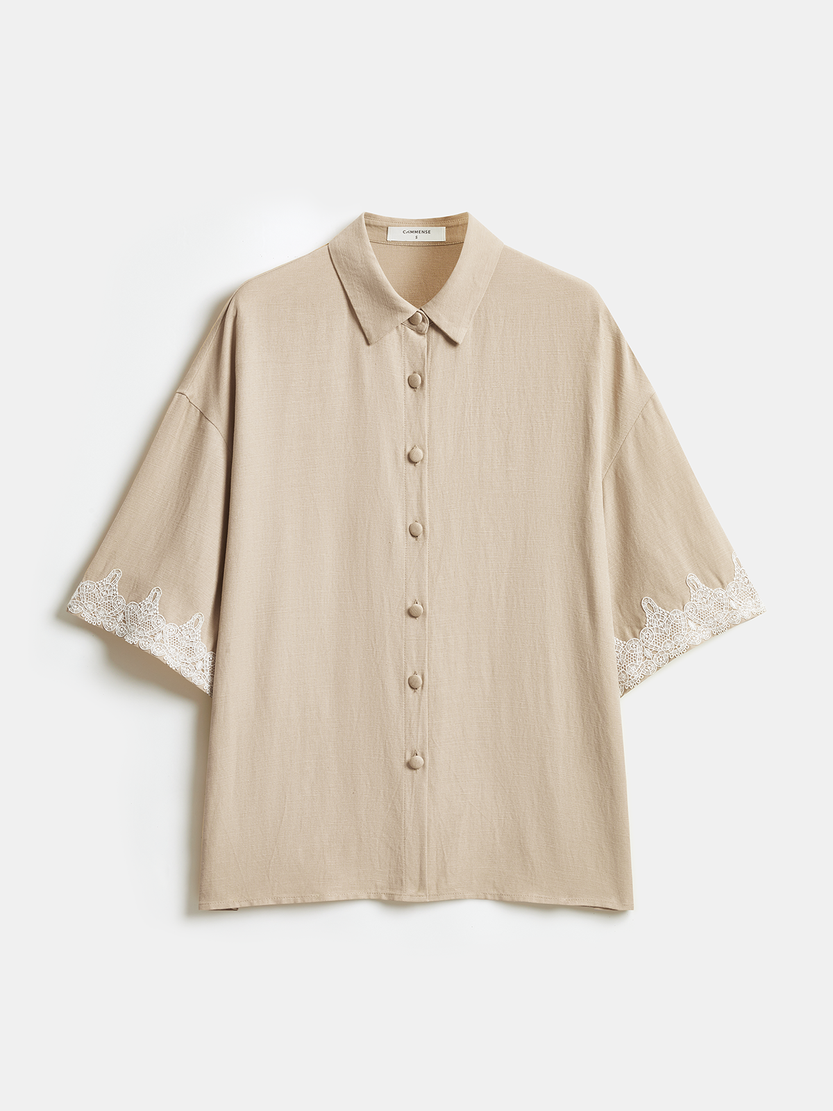 Linen Blend Lace Trim Shirt & Shorts Set