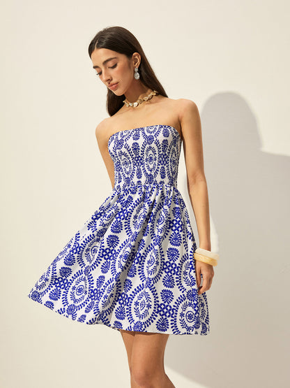 Strapless Floral Print Dress
