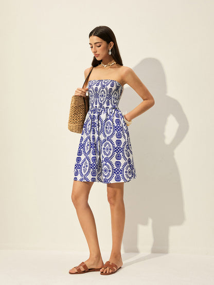 Strapless Floral Print Dress