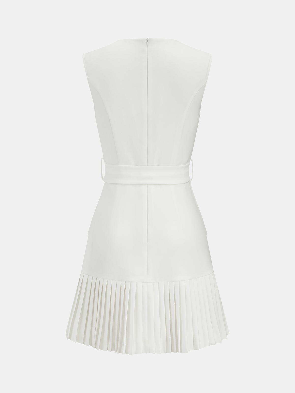 Sleeveless Belted Pleated Hem Mini Dress