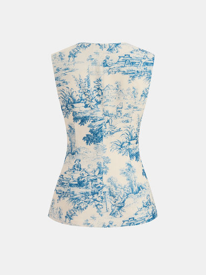 Toile Print Sleeveless Vest & Shorts Set