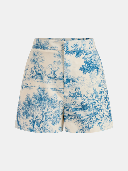 Toile Print Sleeveless Vest & Shorts Set