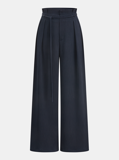 Satin Paperbag Waist Wide Leg Pants
