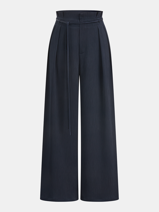 Satin Paperbag Waist Wide Leg Pants