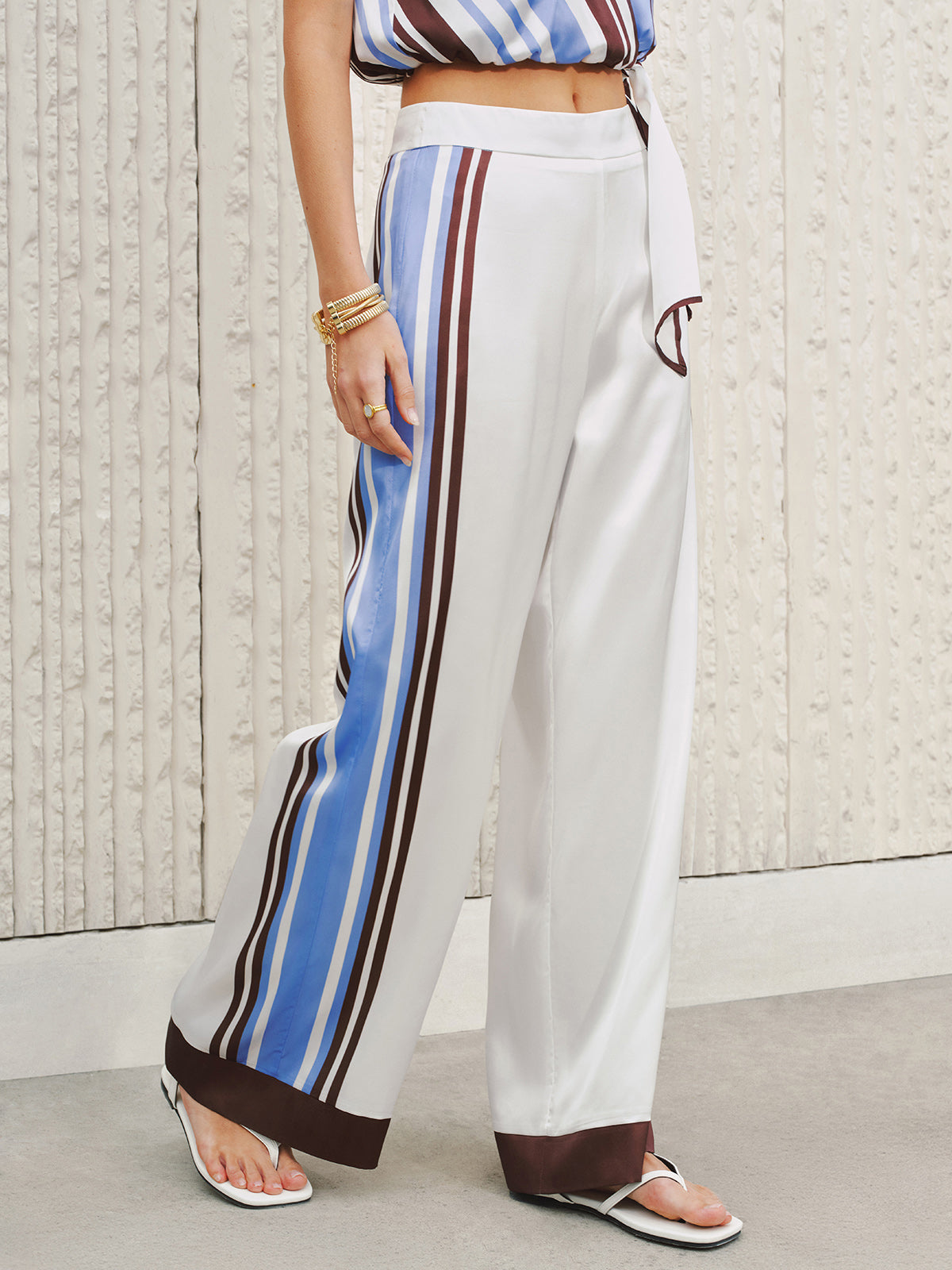 Side Stripe Satin Wide-Leg Pants