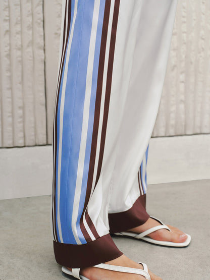 Side Stripe Satin Wide-Leg Pants