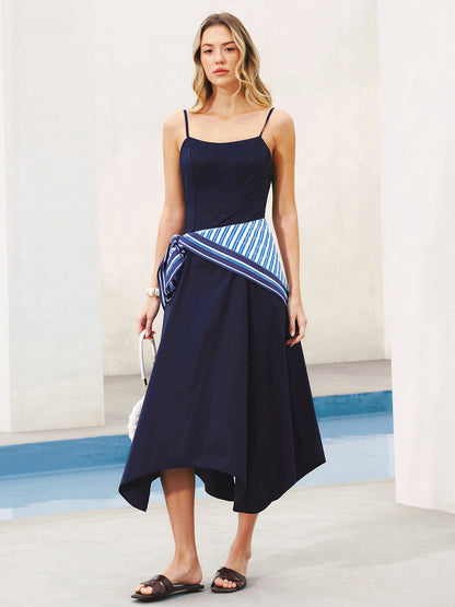 Kerchief Detail Cotton Blend Cami Midi Dress