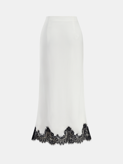 Knot Button Satin Lace Split Maxi Skirt