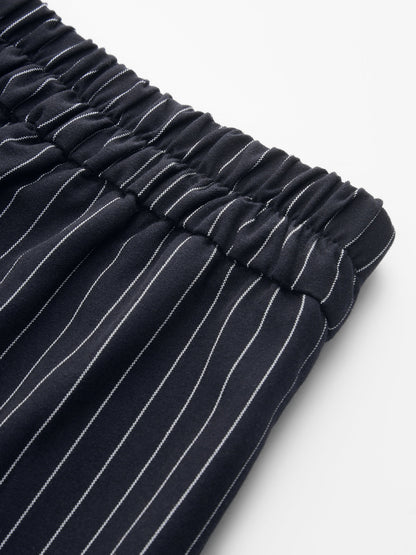 Pinstripe Wrap Tie Top & Wide-Leg Pants Set
