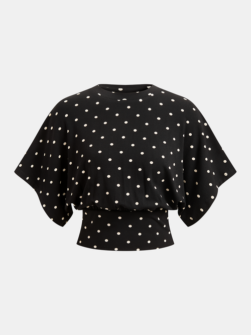 Polka Dot Batwing Cinched Waist Top