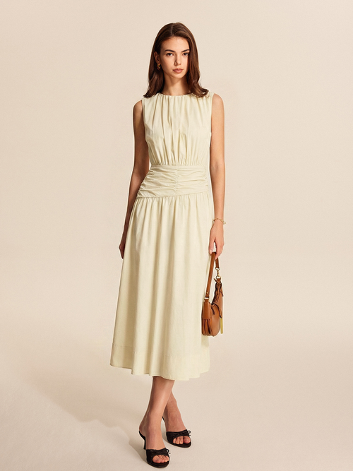 Sleeveless Ruched Waist Midi Dress