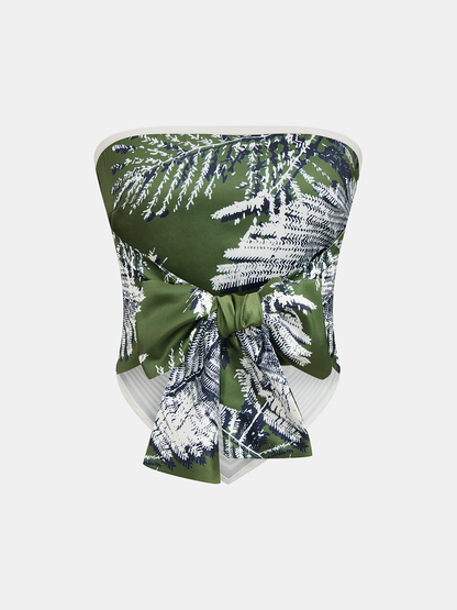 Leaf Print Strapless Top & Pants Set