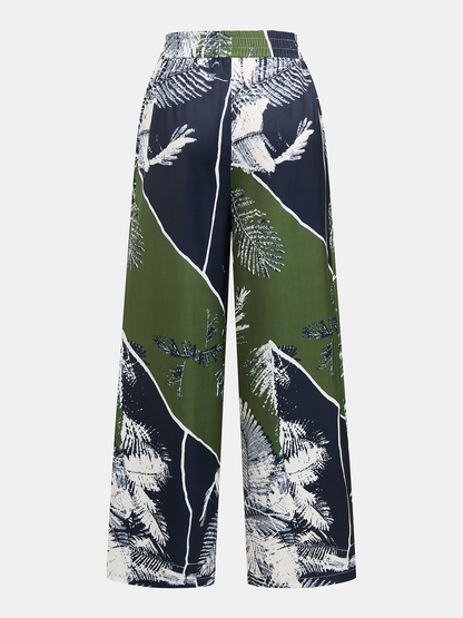 Leaf Print Strapless Top & Pants Set