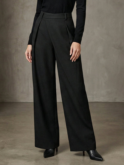 Asymmetric Pleated Wide-Leg Pants