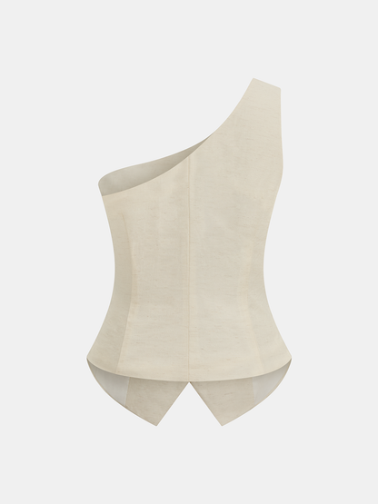One Shoulder Metal Button Vest & Pants Set