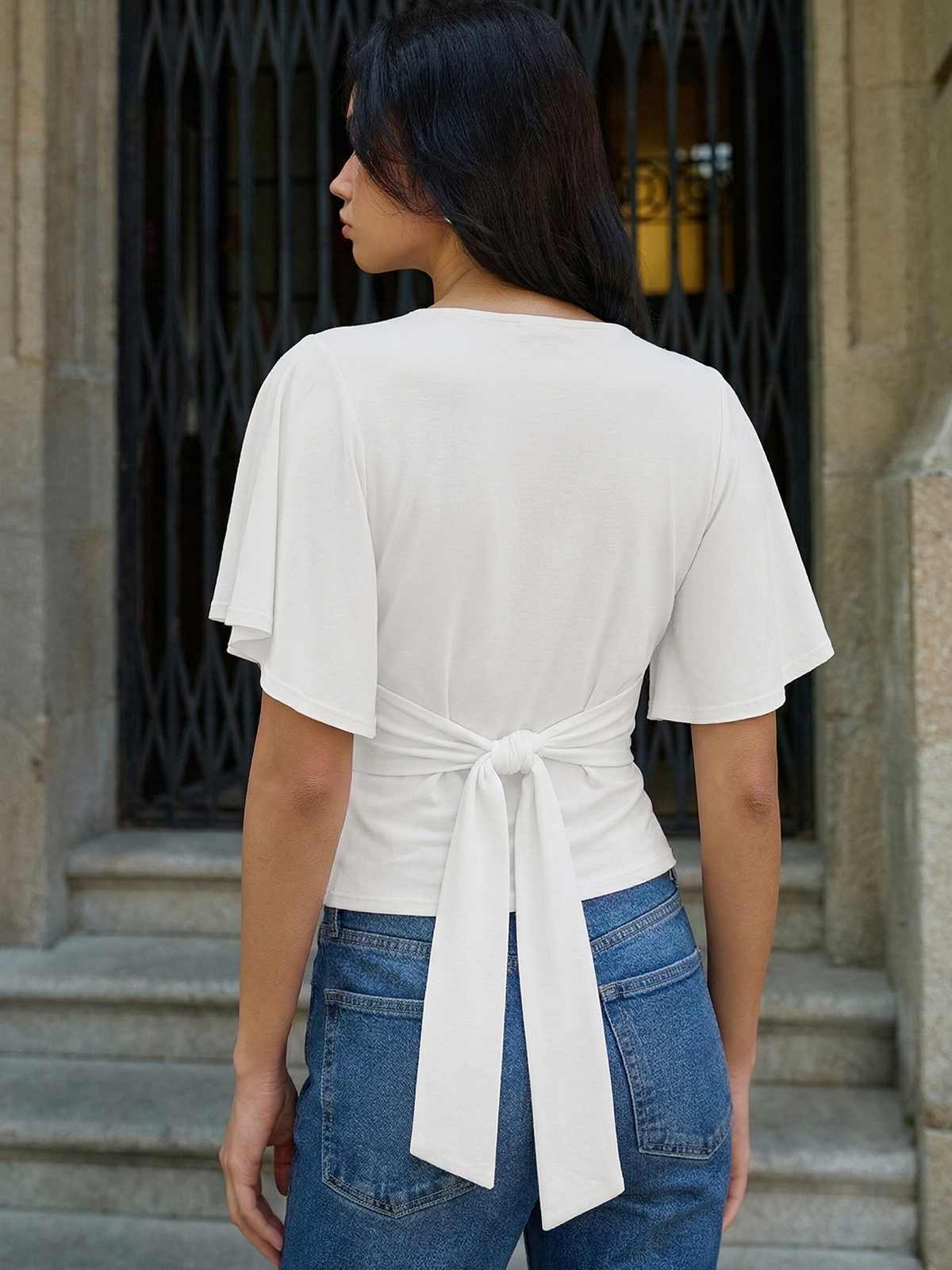 Back Tie Short Sleeve Top