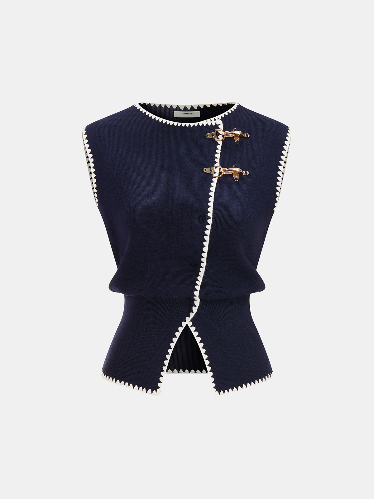 Contrast Trim Metal Closure Knitted Vest