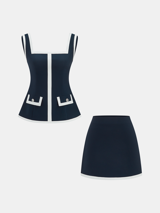 Contrast Trim Strappy Top & Mini Skirt Set