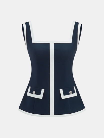 Contrast Trim Strappy Top & Mini Skirt Set
