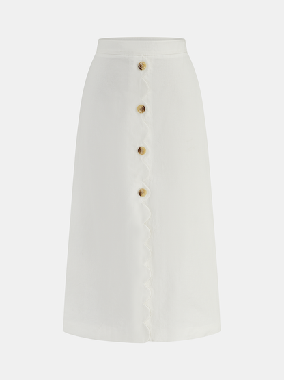 Cotton Linen Scallop Trim Vest & Skirt Set