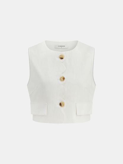Cotton Linen Scallop Trim Vest & Skirt Set