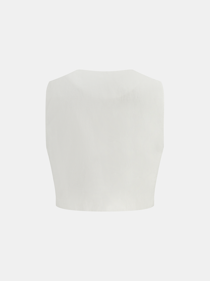 Cotton Linen Scallop Trim Vest & Skirt Set