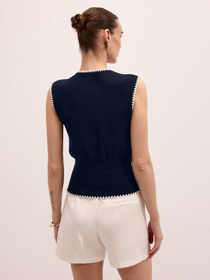 Contrast Trim Metal Closure Knitted Vest