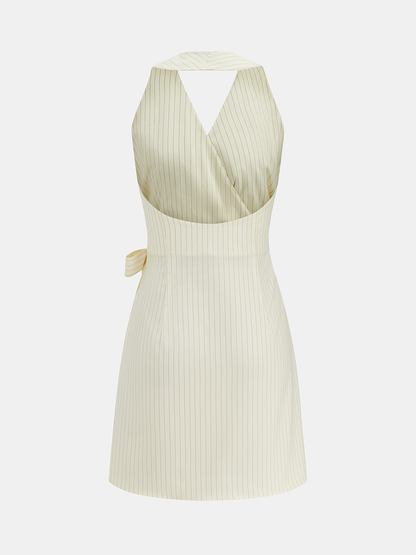 Striped Halter Wrap Tie Mini Dress
