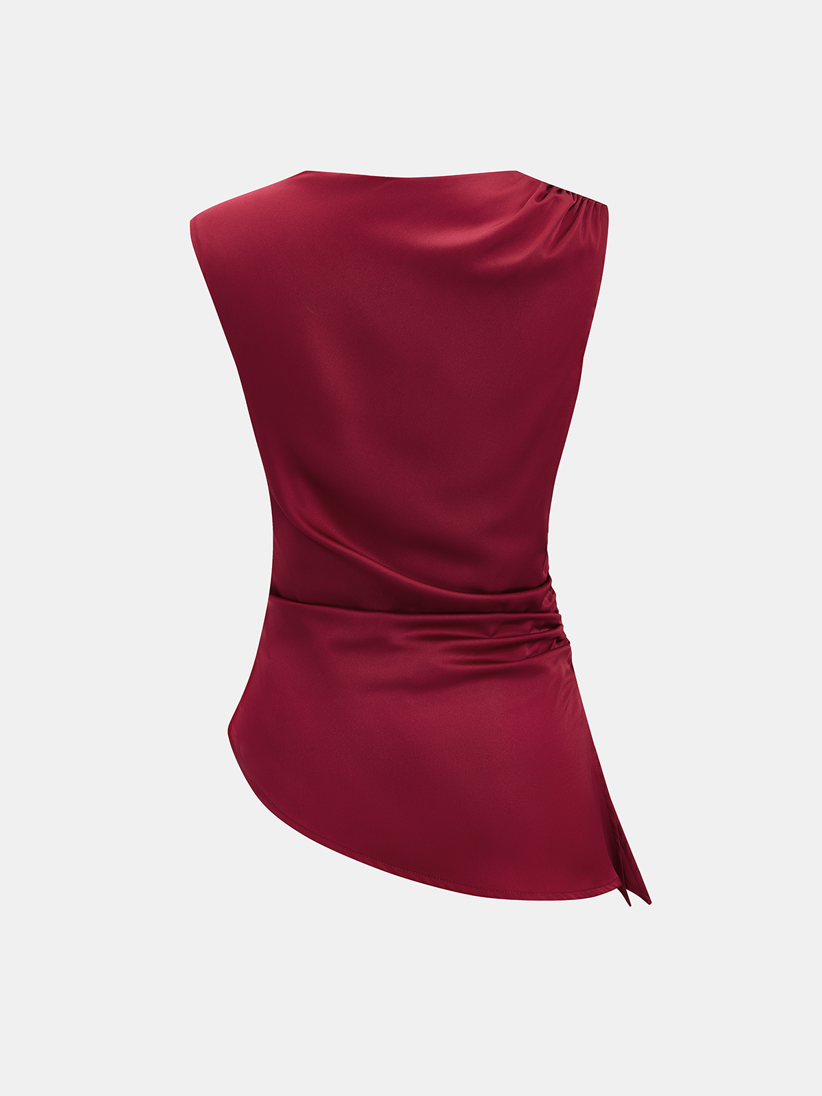 Ruched Asymmetrical Satin Tank Top