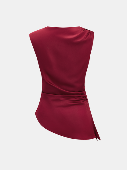 Ruched Asymmetrical Satin Tank Top