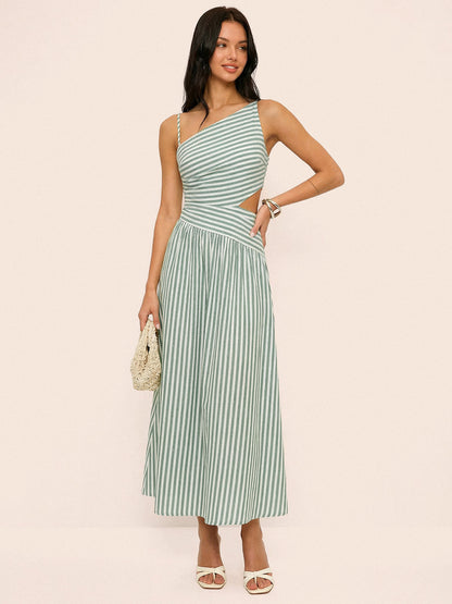 Striped Cut-Out Asymmetric Cami Maxi Dress