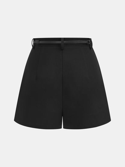 Mid-Waist Belted Casual Shorts