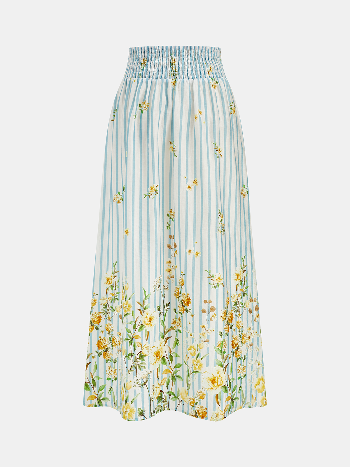Floral Print Striped Smocked Top & Skirt Set