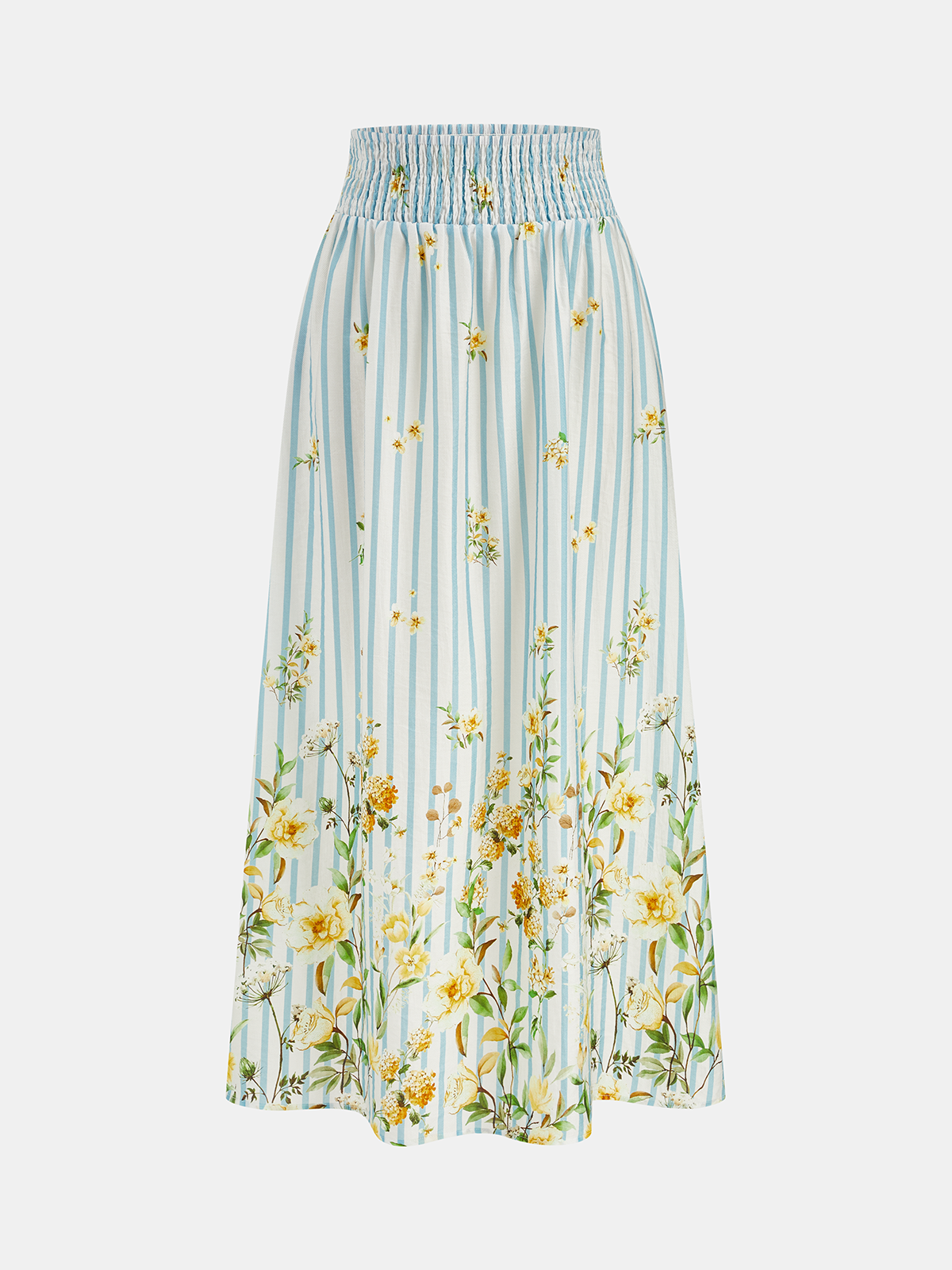 Floral Print Striped Smocked Top & Skirt Set
