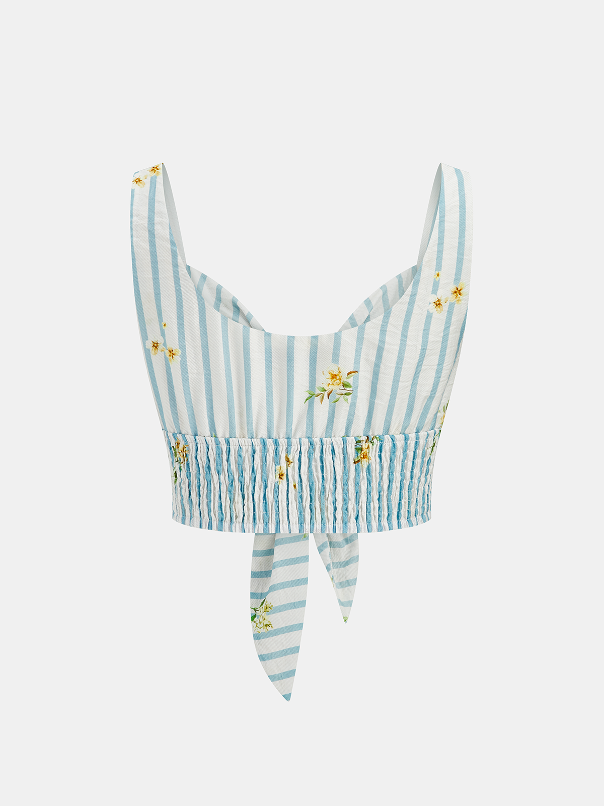 Floral Print Striped Smocked Top & Skirt Set