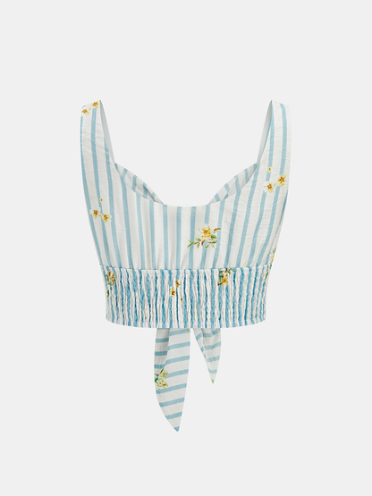Floral Print Striped Smocked Top & Skirt Set