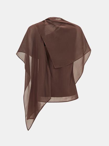 Sheer Scarf Top & One-Shoulder Top Two-Piece Set