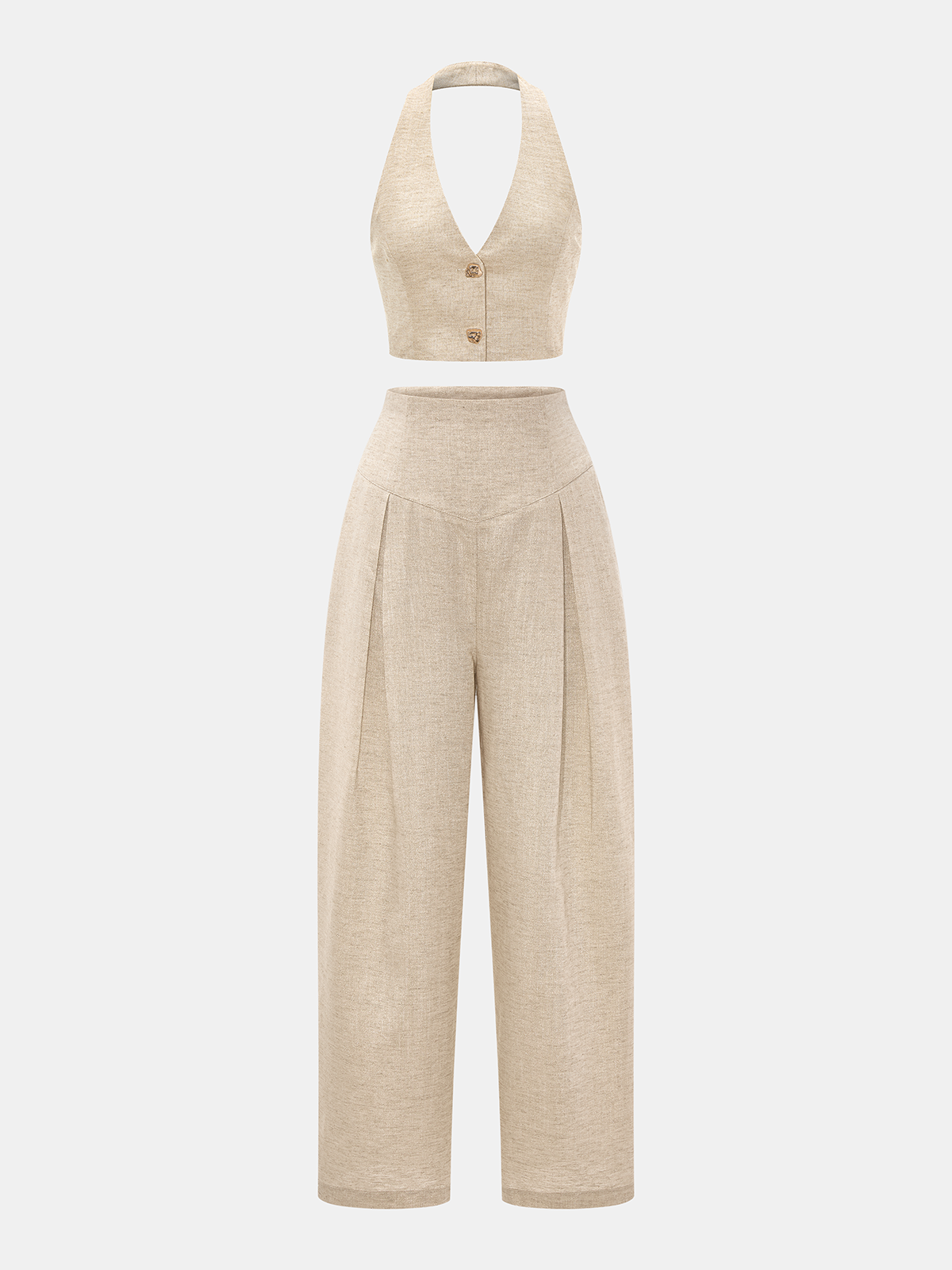 Linen Blend Halter Crop Top & Pants Set