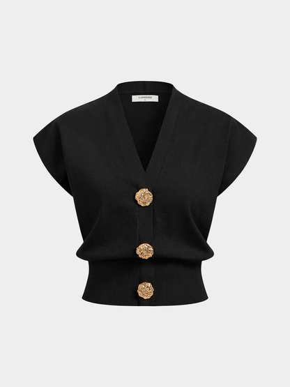 V-Neck Cap Sleeve Knit Top