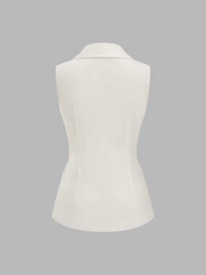 Metal Buckle Linen Blend Sleeveless Blazer Vest